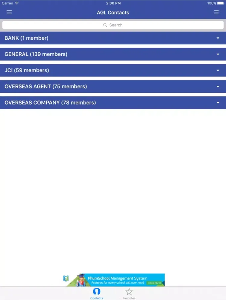 Capturas de tela do AGL Contacts iPad 
