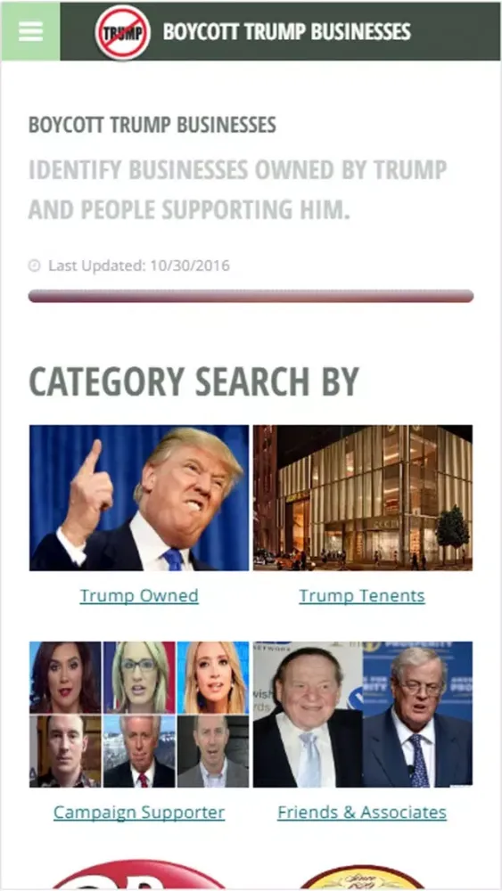 Capturas de pantalla de Boycott Trump Biz
