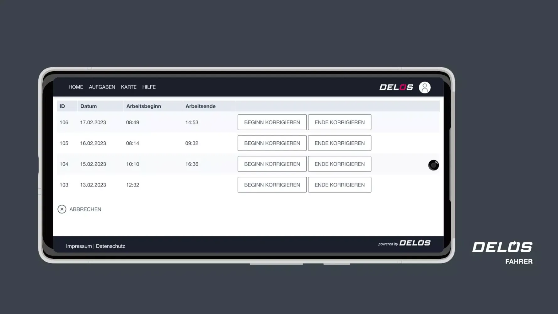 DELOS Fahrer Screenshots