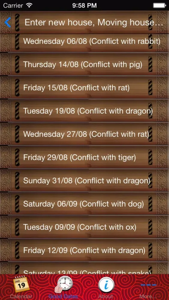 Zrzuty ekranu FengShui Calendar Secret
