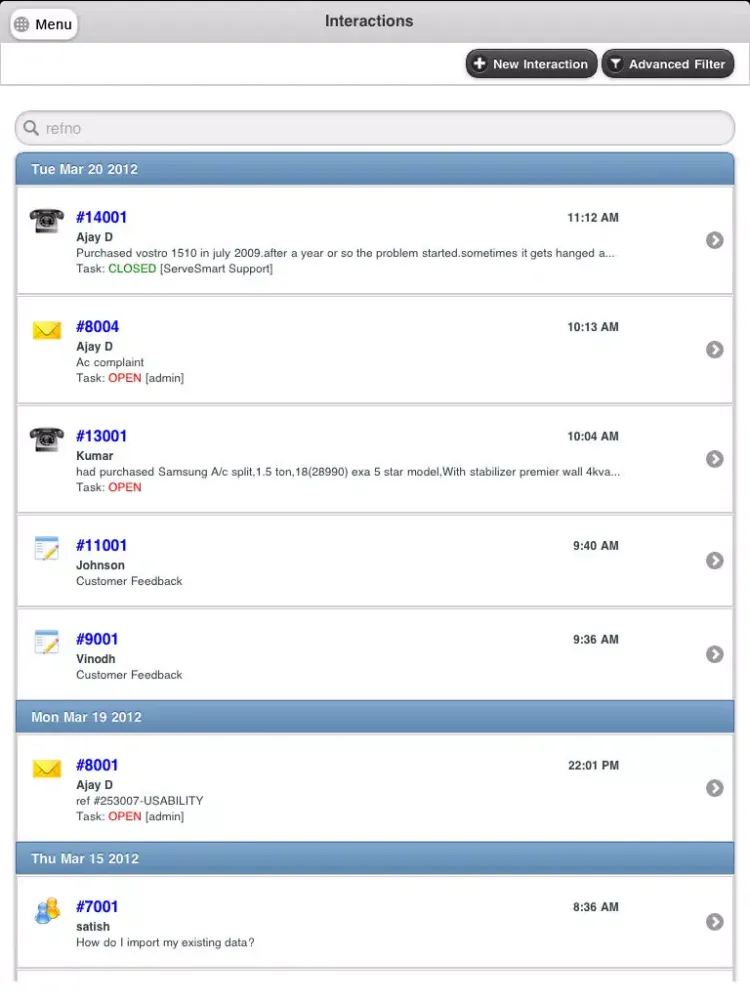 ServeSmart Customer Interaction Software iPad  স্ক্রিনশট