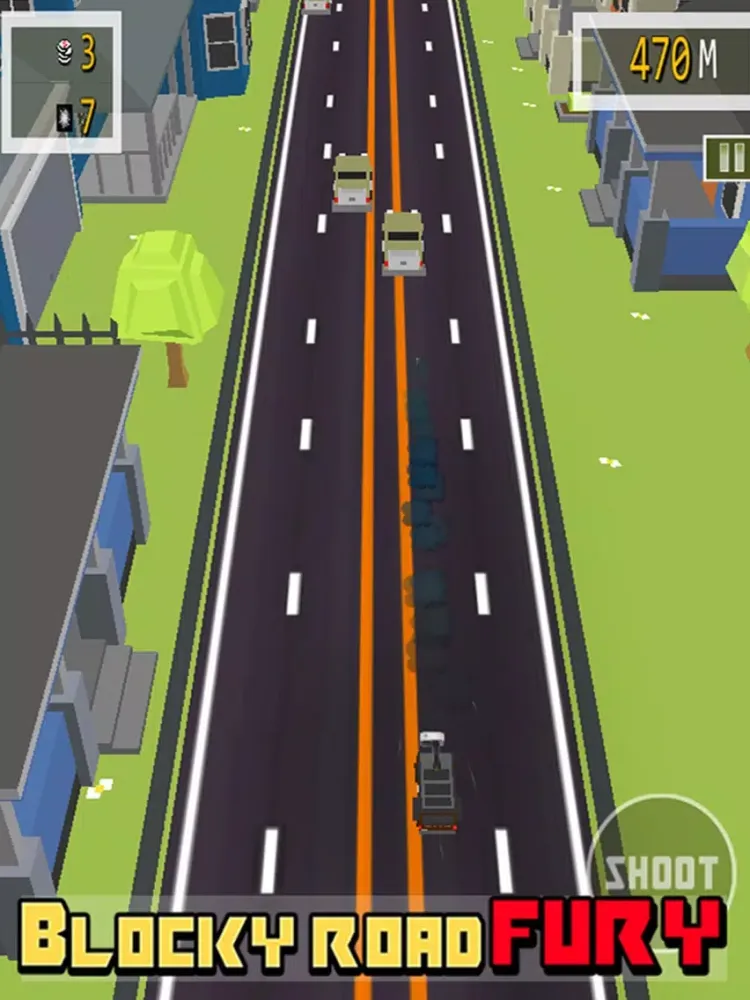 Ảnh chụp màn hình của Blocky Road Fury - Free Car racing & shooting Game iPad 