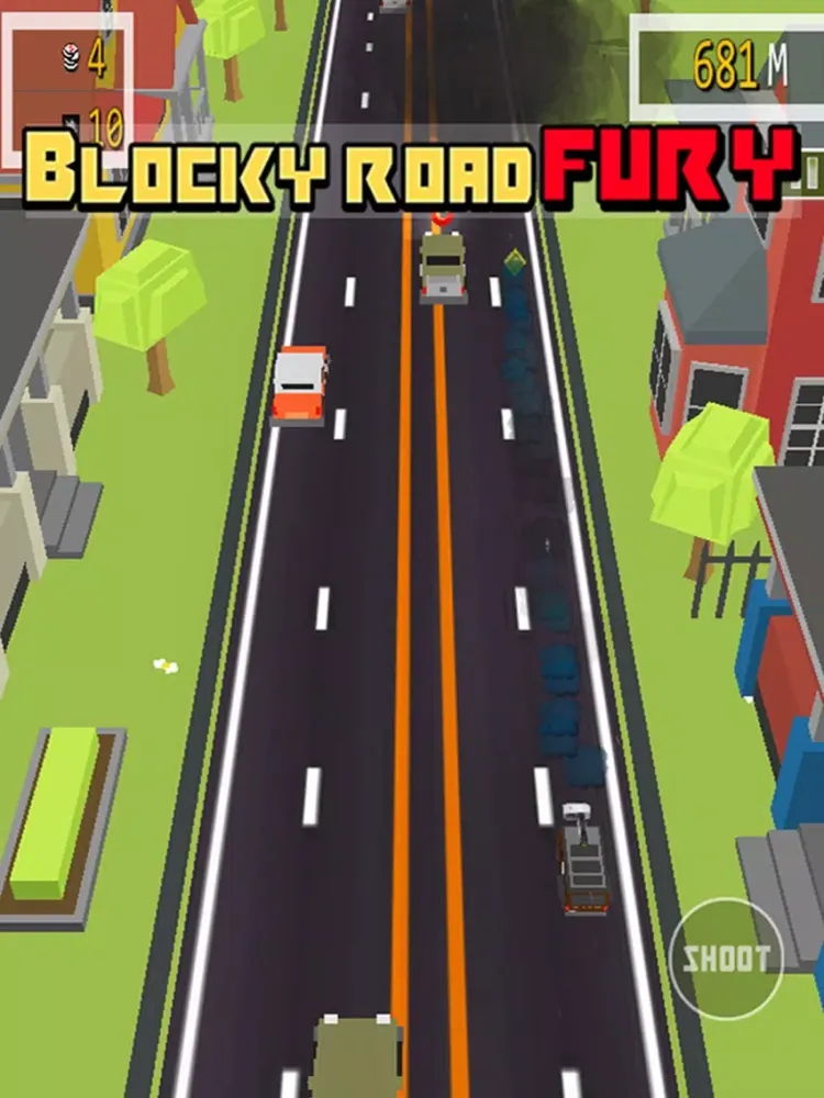 Ảnh chụp màn hình của Blocky Road Fury - Free Car racing & shooting Game iPad 