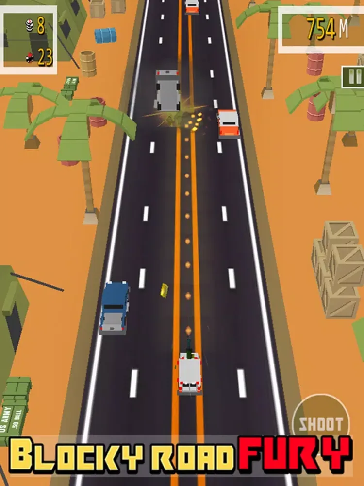 Ảnh chụp màn hình của Blocky Road Fury - Free Car racing & shooting Game iPad 