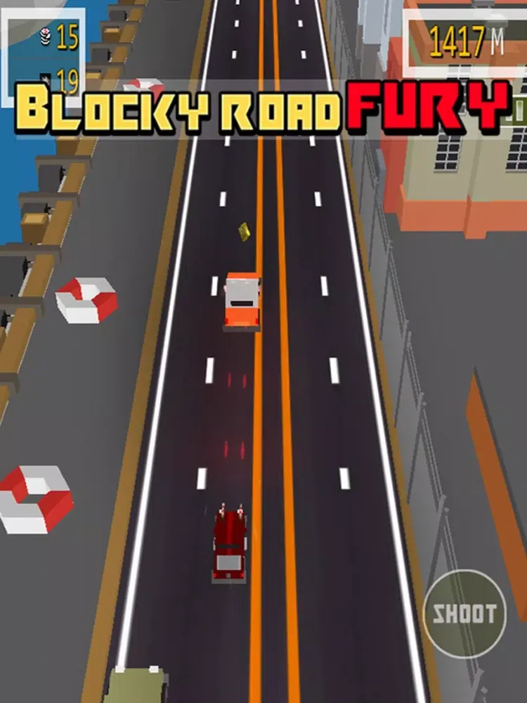 Ảnh chụp màn hình của Blocky Road Fury - Free Car racing & shooting Game iPad 