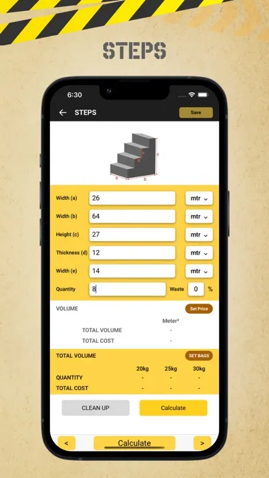 Tangkapan skrin Moro Concrete Calculator