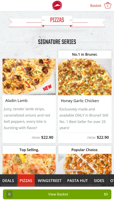 Tangkapan layar Pizza Hut Brunei.