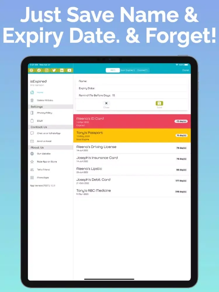 IsExpired - Expiry Reminder iPad 应用截图