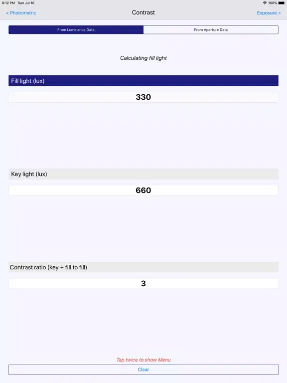 Ảnh chụp màn hình của LuxCalc iPad 