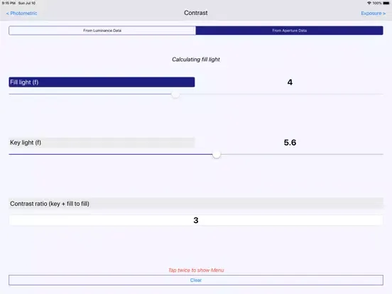 Ảnh chụp màn hình của LuxCalc iPad 