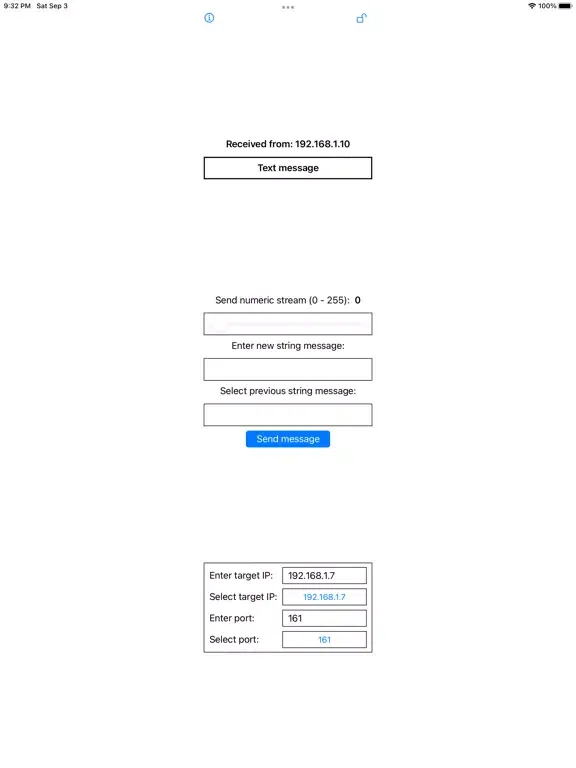 Скриншоты UDPtester iPad 