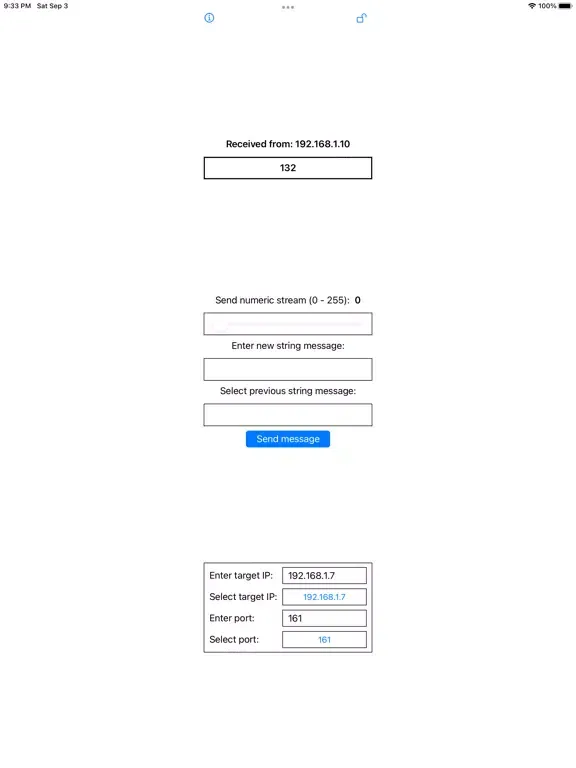 Скриншоты UDPtester iPad 
