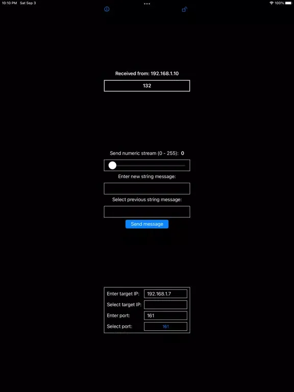 Скриншоты UDPtester iPad 