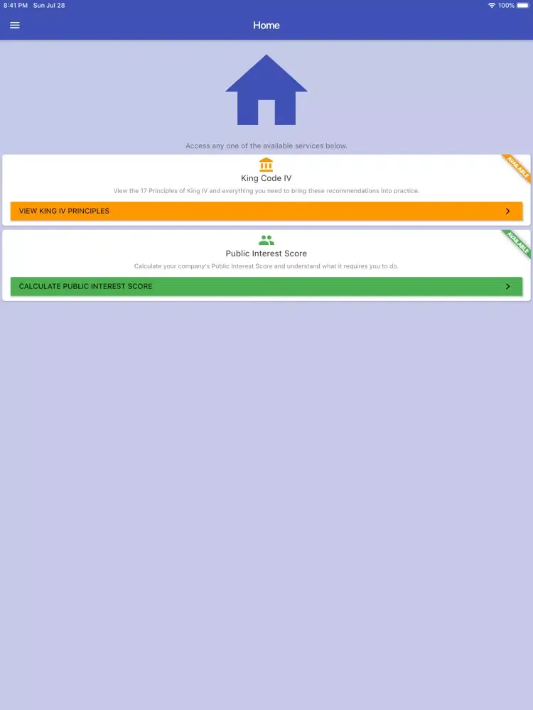 Ảnh chụp màn hình của BizProf Governance iPad 
