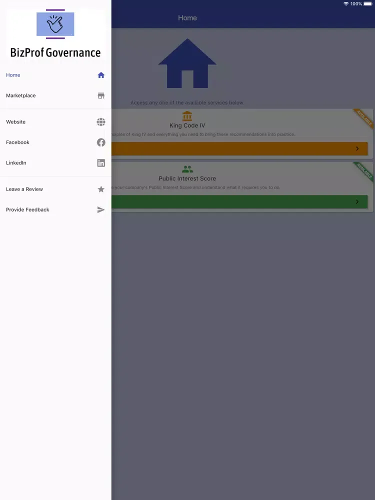 Ảnh chụp màn hình của BizProf Governance iPad 