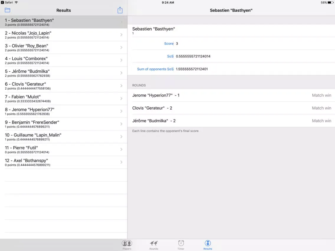 Tournament Organizer for SW IA iPad  Screenshots