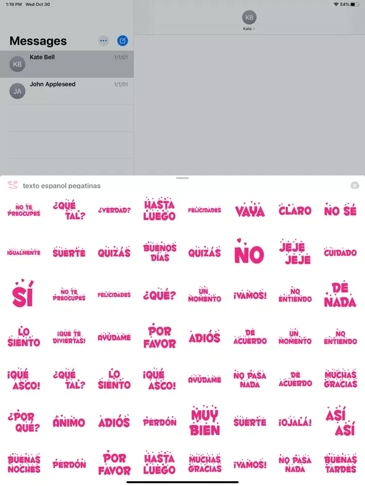 Captures d'écran de texto español pegatinas iPad 