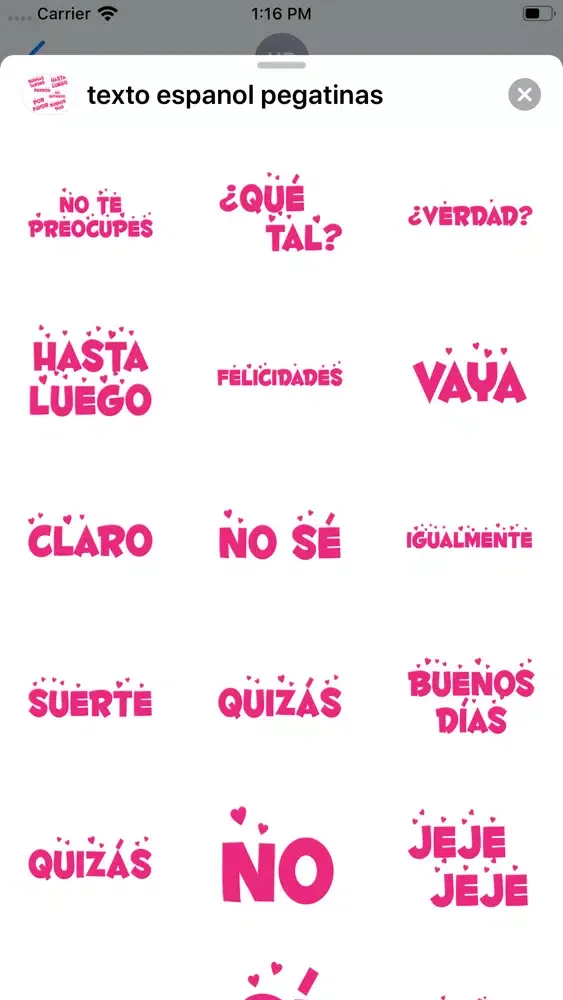 Captures d'écran de texto español pegatinas