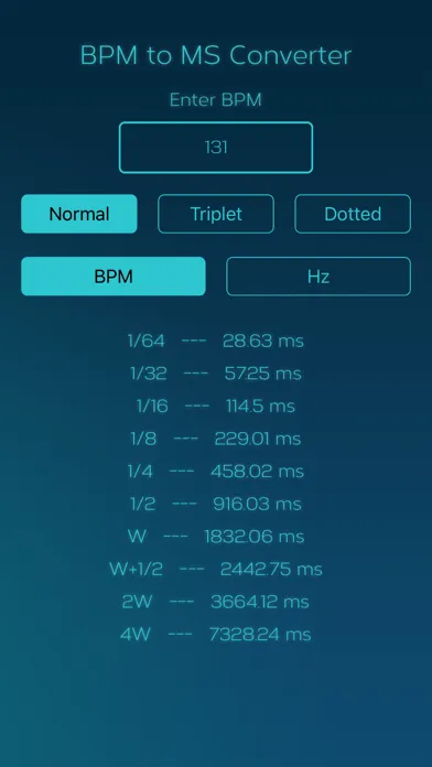 Captures d'écran de BPM to MS Converter