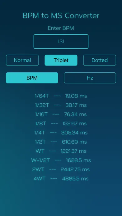 Captures d'écran de BPM to MS Converter