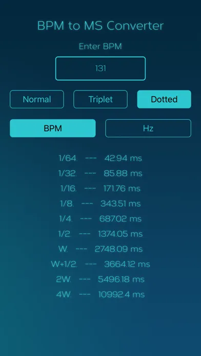 Captures d'écran de BPM to MS Converter