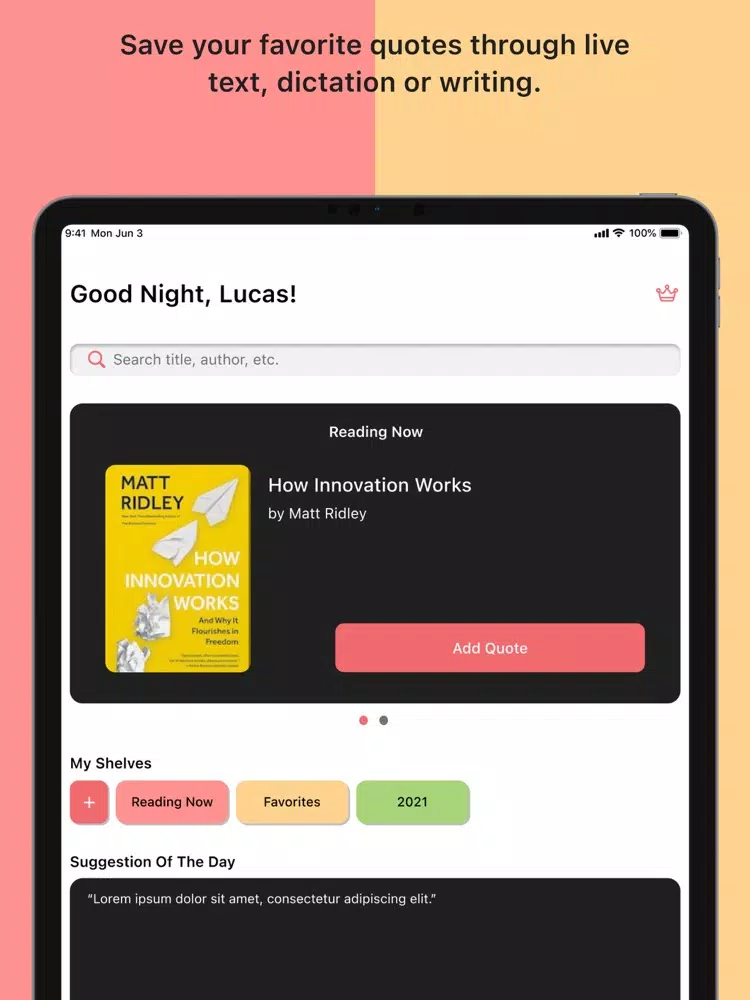 Noty - Save Book Quotes iPad  スクリーンショット