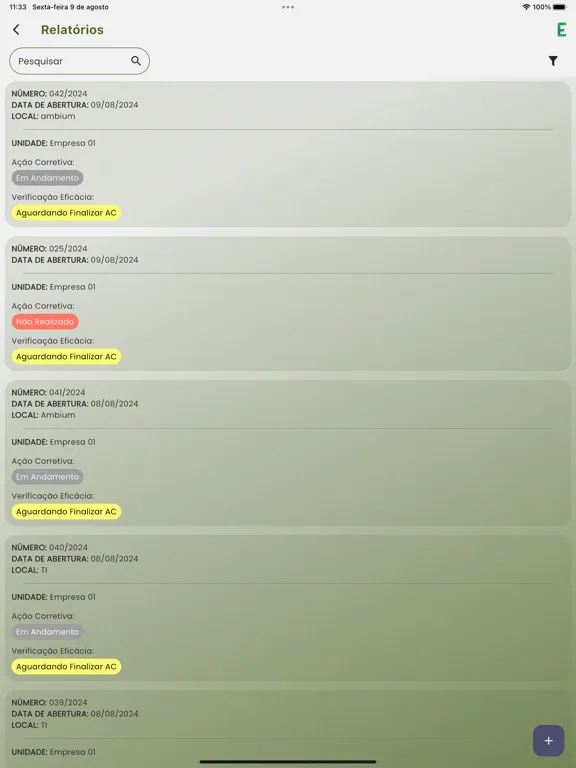 Capturas de tela do Ambium ESG iPad 