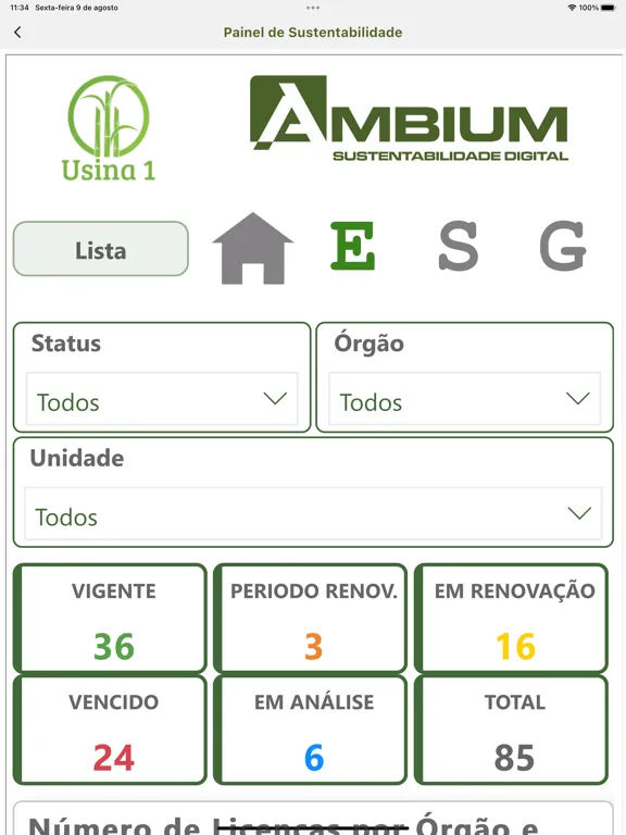 Capturas de tela do Ambium ESG iPad 