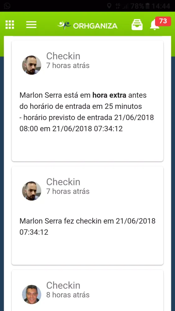 Capturas de tela do ORHGANIZA