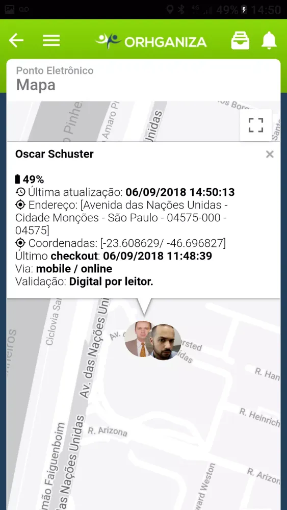 Capturas de tela do ORHGANIZA