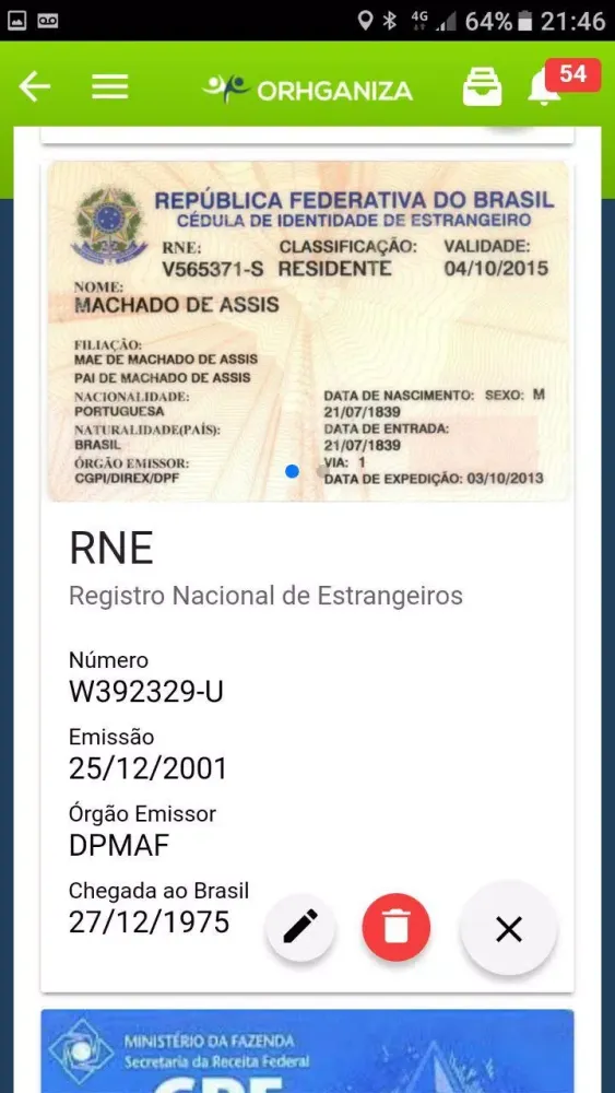 Capturas de tela do ORHGANIZA