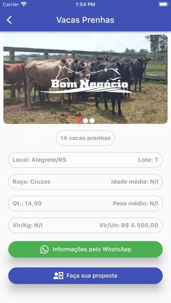 Tangkapan layar app Bom Negócio
