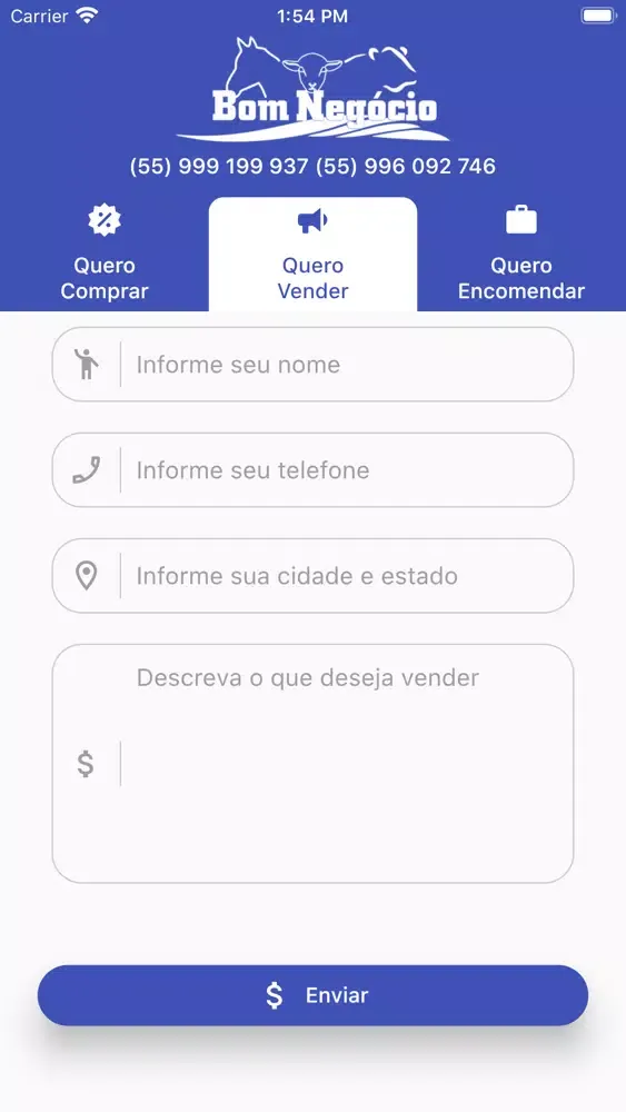 Tangkapan layar app Bom Negócio