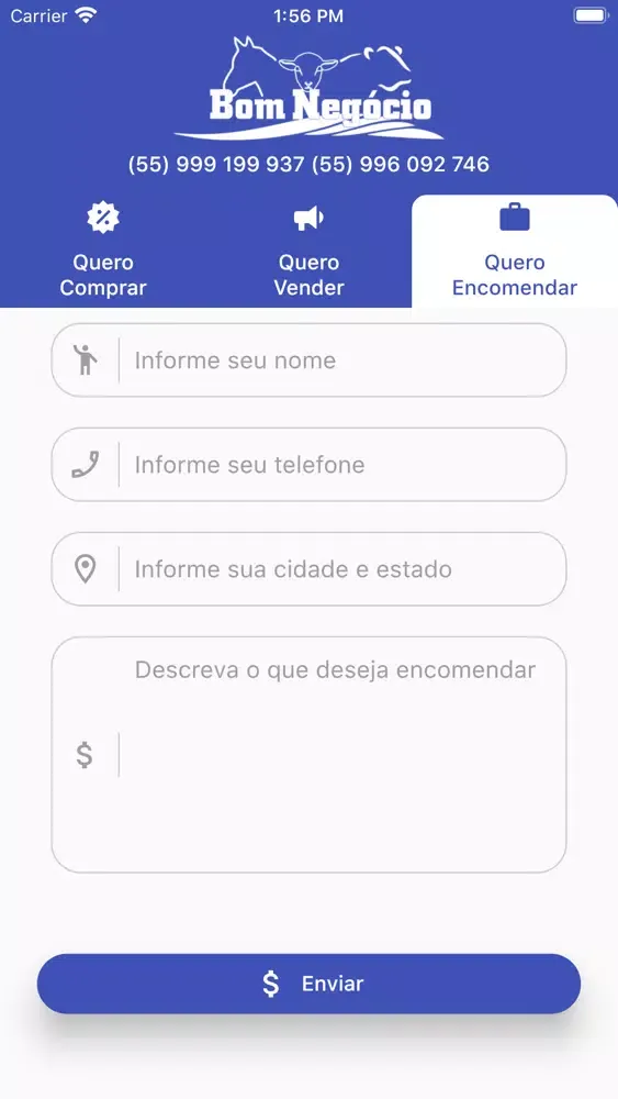 Tangkapan layar app Bom Negócio