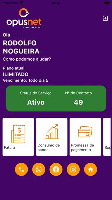 Capturas de tela do Opus Net Telecom
