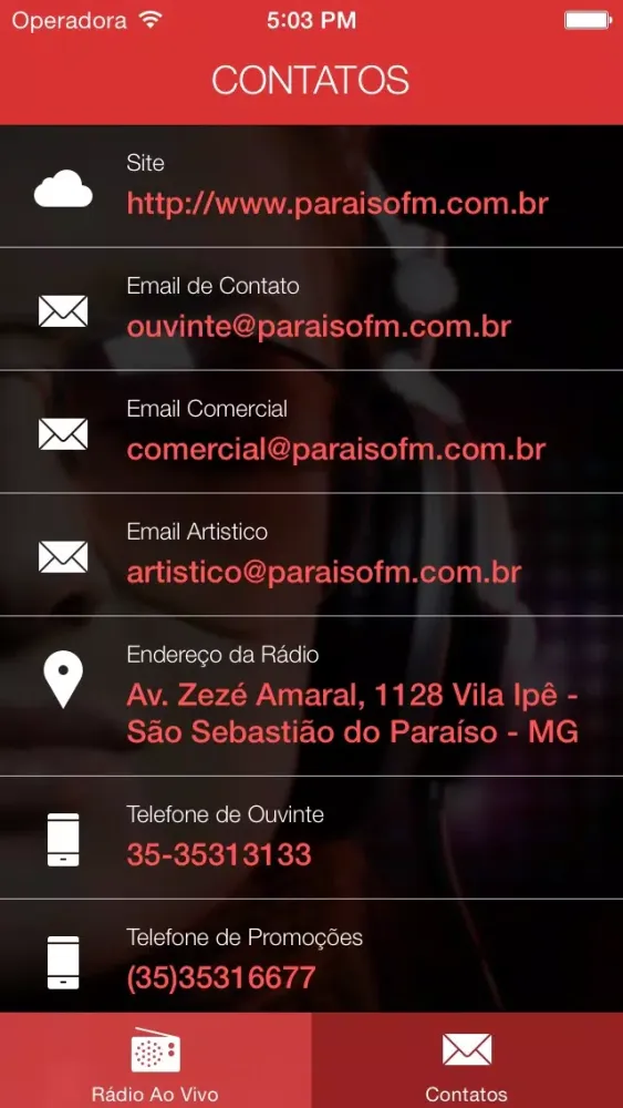 Capturas de tela do Paraíso FM