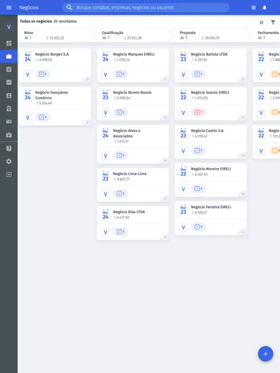 Capturas de tela do Moskit CRM iPad 