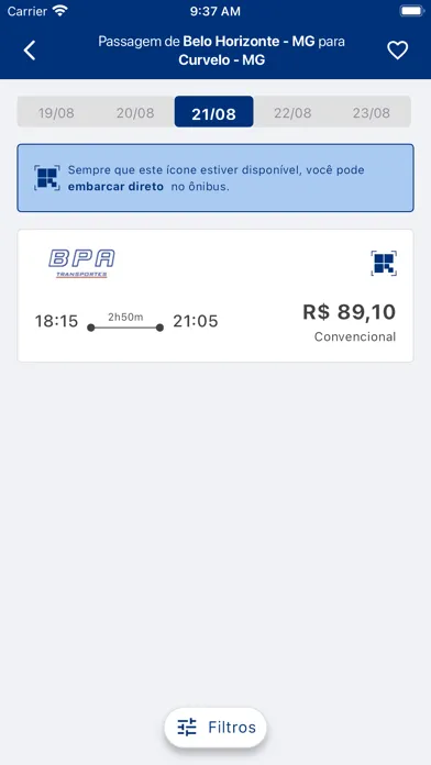Capturas de tela do BPA Transportes