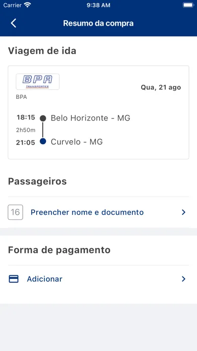 Capturas de tela do BPA Transportes