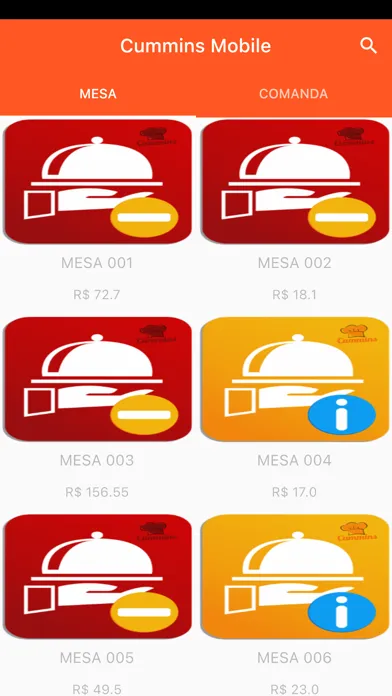 Capturas de tela do Cummins Garçom