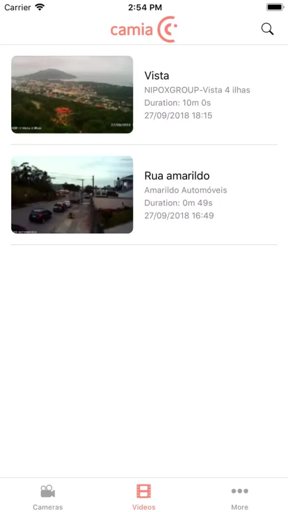 Capturas de tela do Camia