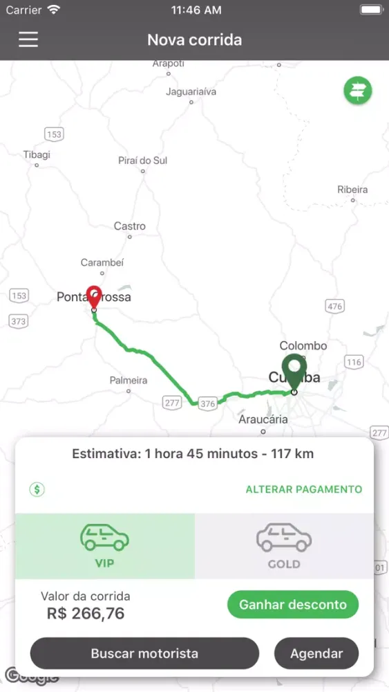 Ảnh chụp màn hình của Cartax Passageiro