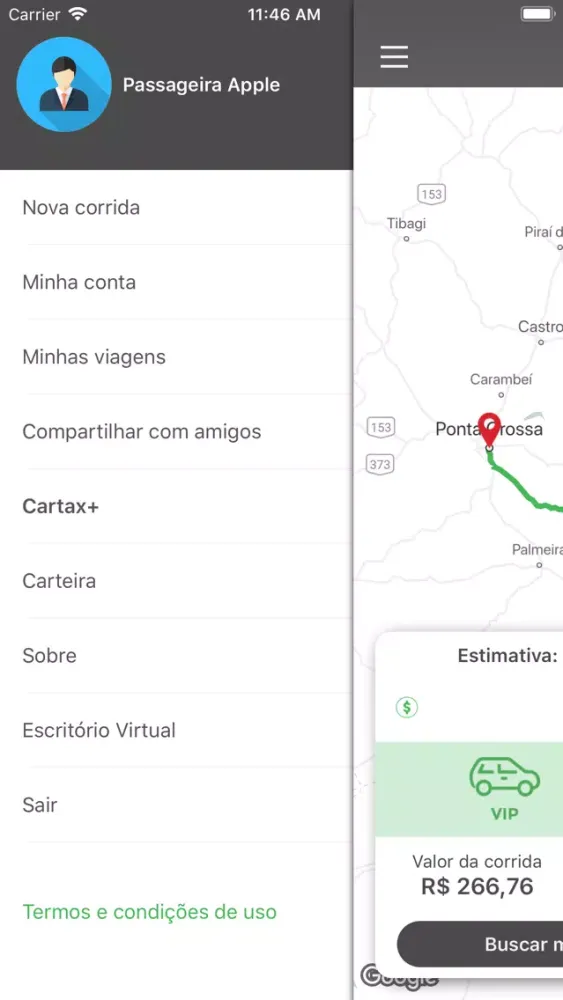 Ảnh chụp màn hình của Cartax Passageiro