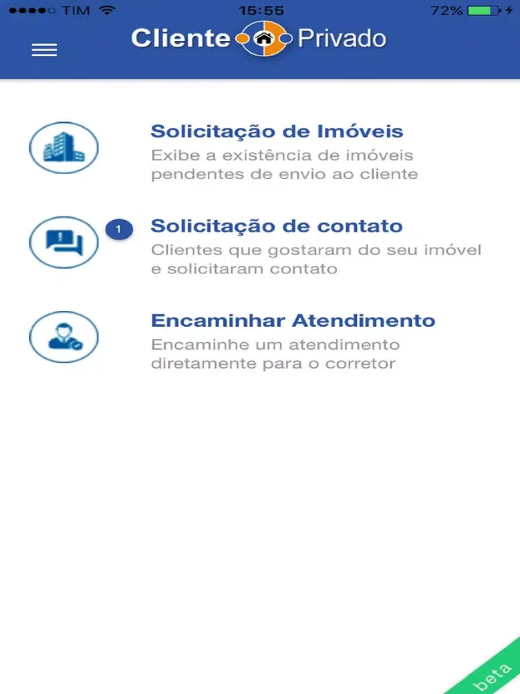Tangkapan layar ClientePrivado Corretor iPad 