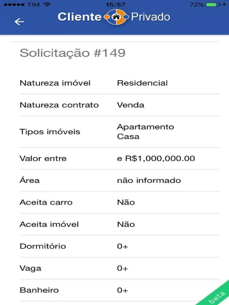 Tangkapan layar ClientePrivado Corretor iPad 