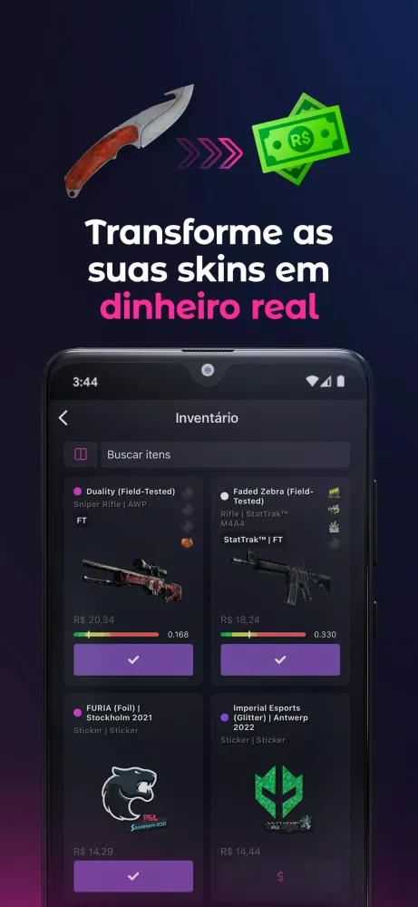Tangkapan layar DashSkins: Compra Venda Skins