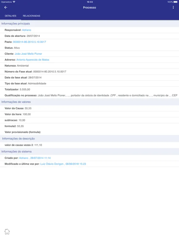 Zrzuty ekranu DataJuri Software Jurídico iPad 