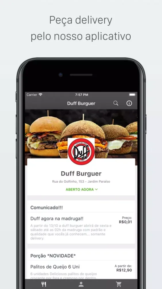 Capturas de tela do Duff Burguer Delivery