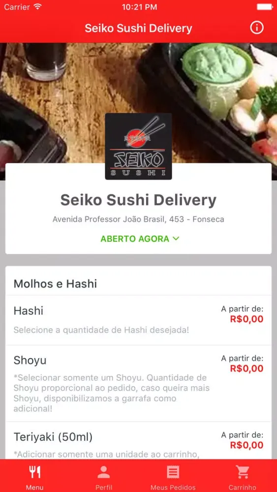 Capturas de tela do Seiko Sushi Delivery