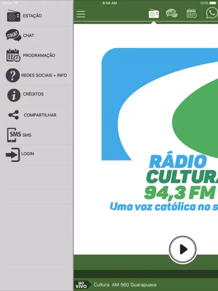 Capturas de tela do Cultura FM Guarapuava iPad 